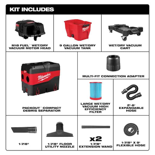 Milwaukee M18 FUEL 9 Gal. Cordless Wet/Dry Shop Vacuum with Filter