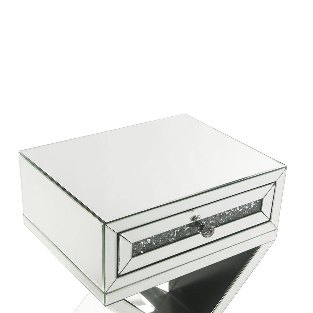 32" Glamorous Mirrored X-Shaped Accent Table with Faux Diamond Inlay