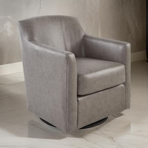 Leena Gray and Black Faux Leather Side Chair with Black Metal Base