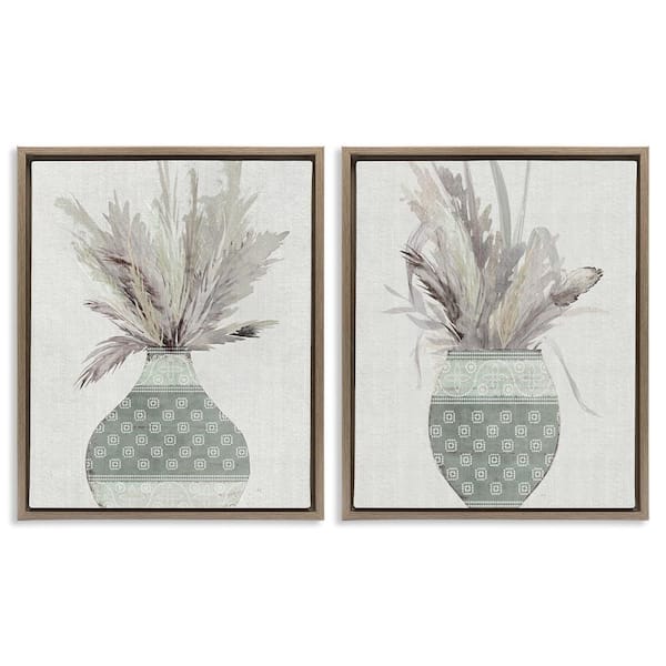 Boho Rustic Plant Vases by Susan Jill 2 Pieces Brown Floater Frame Nature Graphic Art Print 21 in. x 17 in.