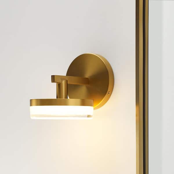 Generation Lighting - Studio Khan 4.8 in. 1-Light Burnished Brass Integrated LED Bathroom Bedroom Wall Vanity Light Silk White Glass Shade