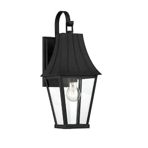Chateau Grande 1-Light Sand Black and Burnt Gold Outdoor Wall Lantern Sconce with Clear Glass