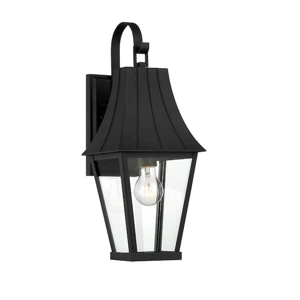 Minka Lavery Chateau Grande 1-Light Sand Black and Burnt Gold Outdoor Wall Lantern Sconce with Clear Glass