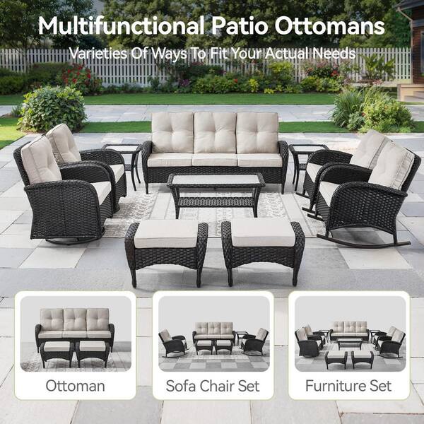 Gymojoy Carlos Black Wicker Outdoor Ottoman Patio Rattan Gymojoy Carlos Black Wicker Outdoor Ottoman Patio Rattan
