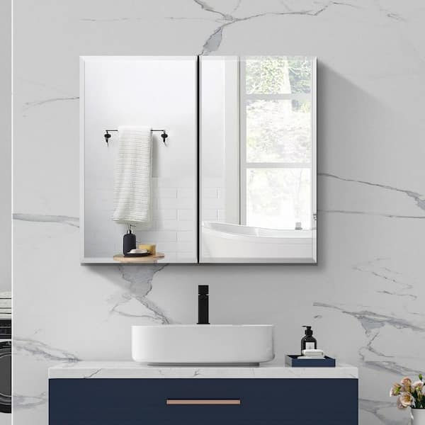 30 in. W x 26 in. H Rectangular Aluminum Medicine Cabinet with Mirror and Adjustable Shelves
