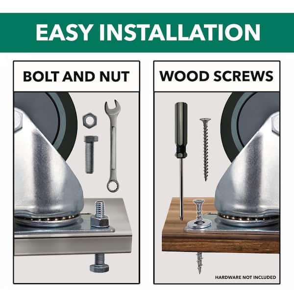 Everbilt - 4 in. Gray Rubber Like TPR and Steel Swivel Plate Caster with Locking Brake and 250 lb. Load Rating