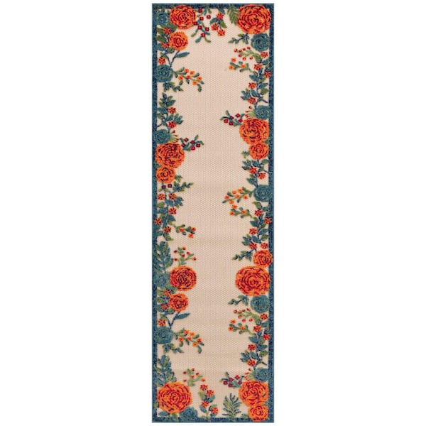 Nourison Aloha Ivory Multicolor 2 ft. x 6 ft. Floral Contemporary Indoor/Outdoor Runner Area Rug