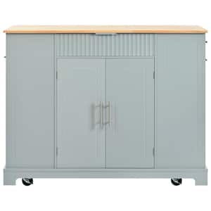 Blue Wood 48.5 in. Kitchen Island with 3-Drawers and 3-Open Side Racks for 10 Gal. Garbage Bin