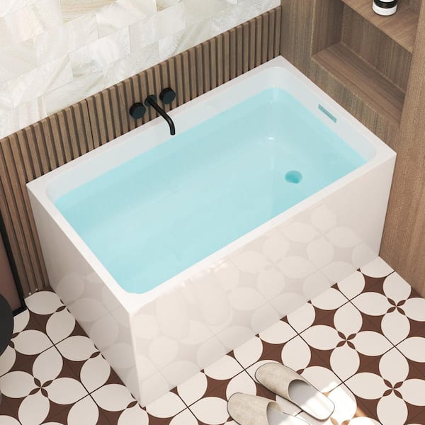 47 in. x 27.6 in. Soaking Bathtub in Gloss White with Chrome Overflow and Pop-Up Drain