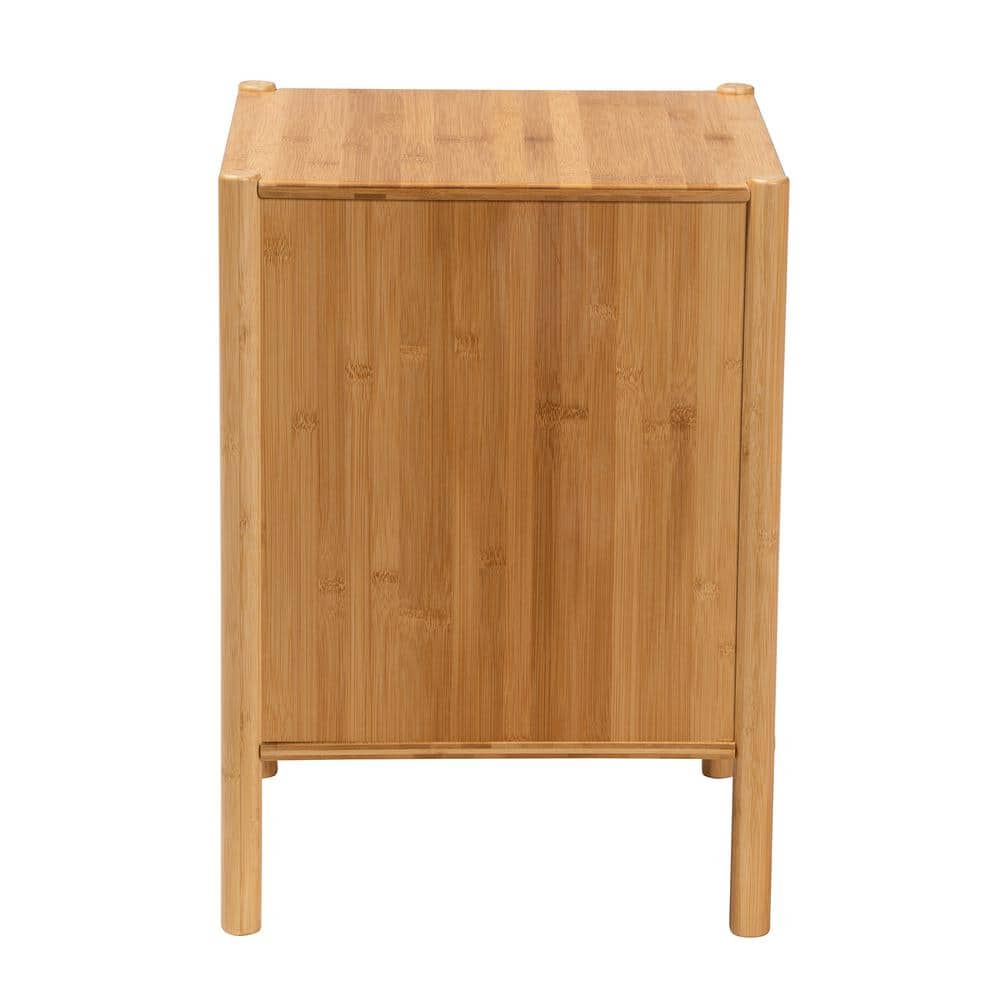 Naresh Natural Bamboo Wood Round End Table with Storage