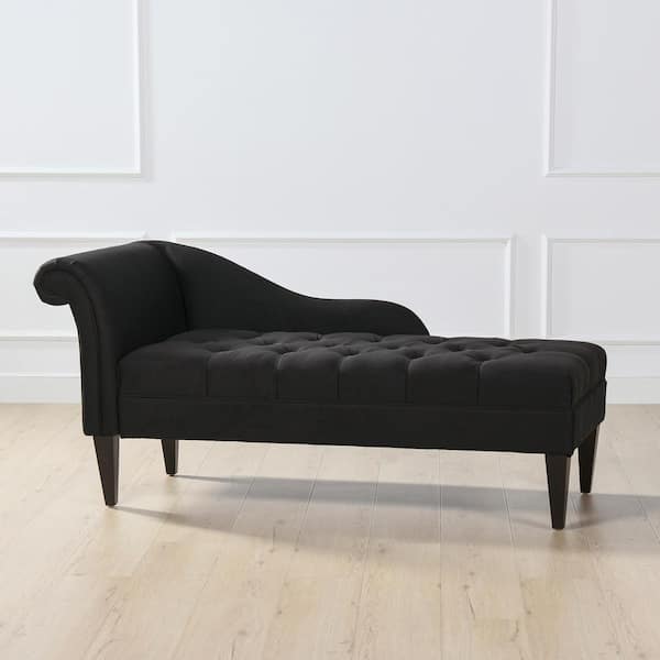 Jennifer Taylor Harrison Contemporary Jet Black Right Arm Facing Tufted Roll Arm Indoor Living Room Chaise Lounge Chair