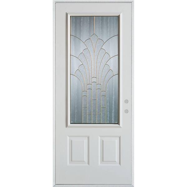 Stanley Doors 32 in. x 80 in. Art Deco 3/4 Lite 2-Panel Painted White Steel Prehung Front Door