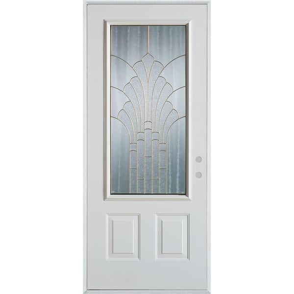 Stanley Doors 36 in. x 80 in. Art Deco 3/4 Lite 2-Panel Painted White Left-Hand Inswing Steel Prehung Front Door
