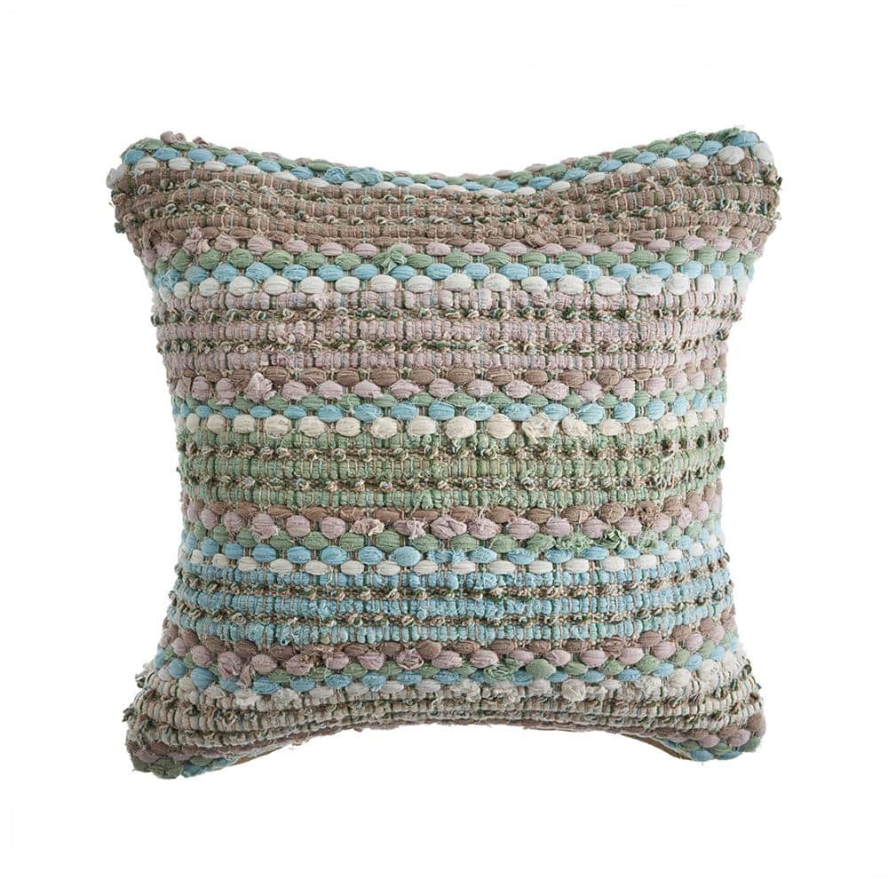 Loop Green and Blue Stripes Hypoallergenic Polyester 18 in. x 18 in. Indoor