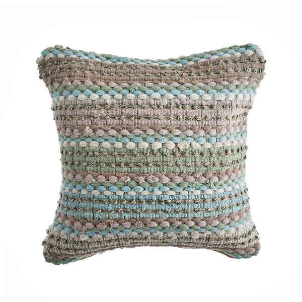 Unbranded Loop Green and Blue Stripes Hypoallergenic Polyester 18 in. x 18 in. Indoor Throw Pillow