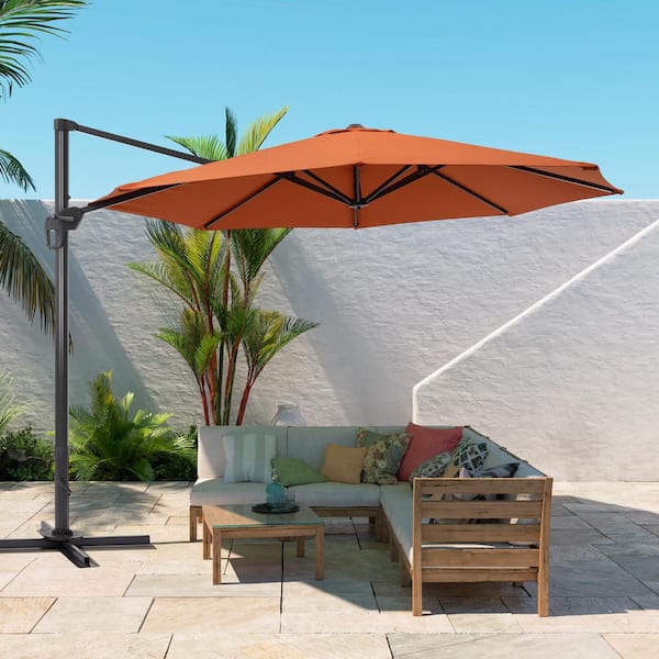 Sonkuki 11 ft. Round Aluminum 360-Degree Rotation Cantilever Offset Umbrella Outdoor Patio Umbrella in Red