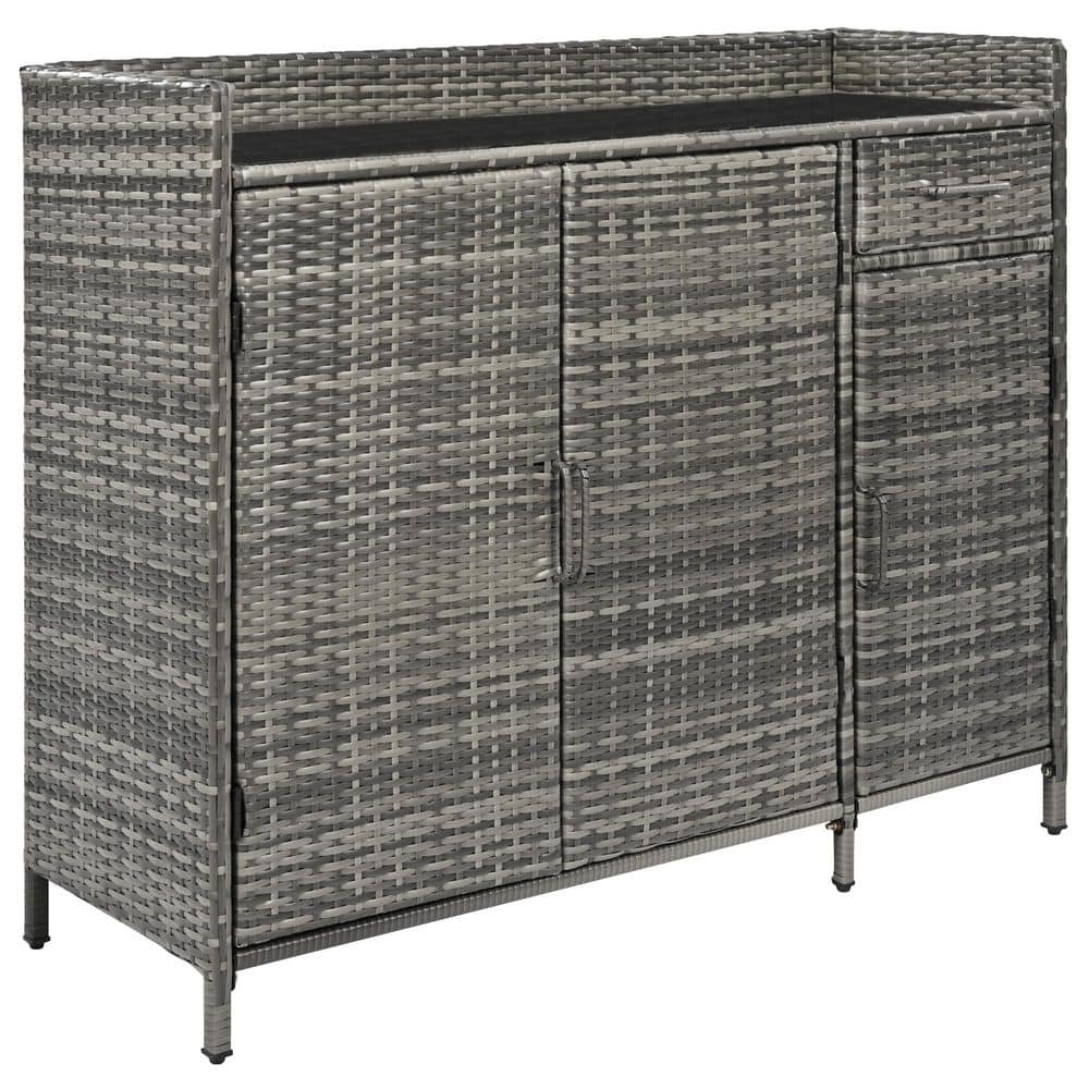 47.5 in. W x 15.8 in. D x 39.5 in. H Gray Wicker Outdoor Storage Cabinet wi
