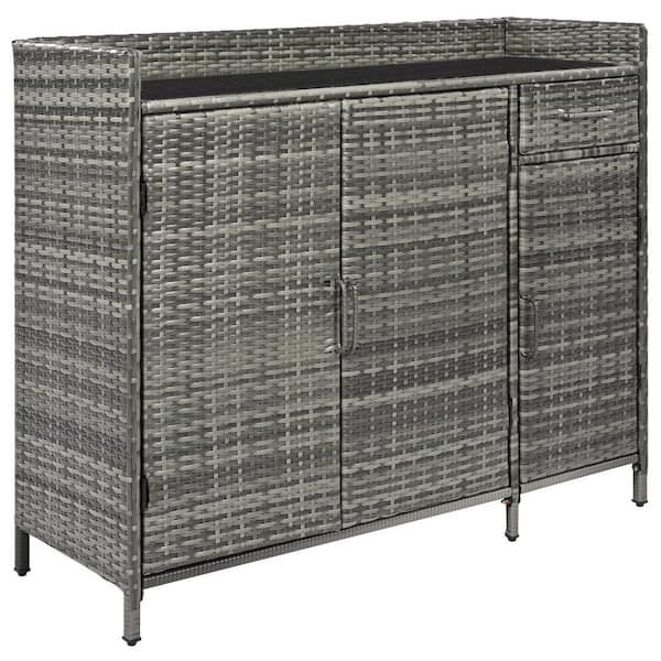47.5 in. W x 15.8 in. D x 39.5 in. H Gray Wicker Outdoor Storage Cabinet with Tempered Glass Desktop