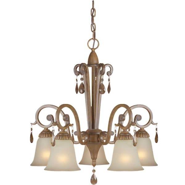 Forte Lighting 5-Light Rustic Sienna Bronze Chandelier with Shaded Umber Glass