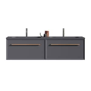 60 in. W x 18 in. D x 17 in. H Double Sink Floating Bath Vanity in Gray with Gray Solid Surface Top