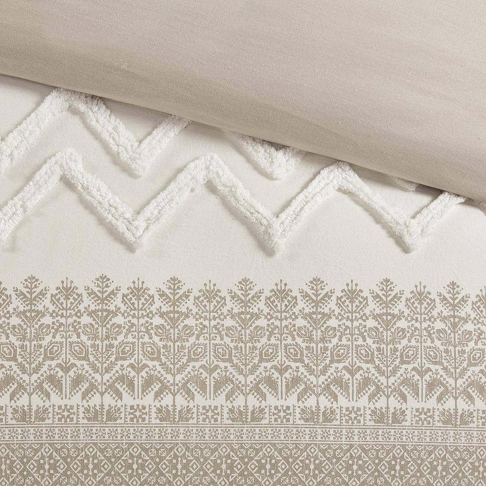 Mila Taupe Cotton King Comforter Set with Chenille Tufting