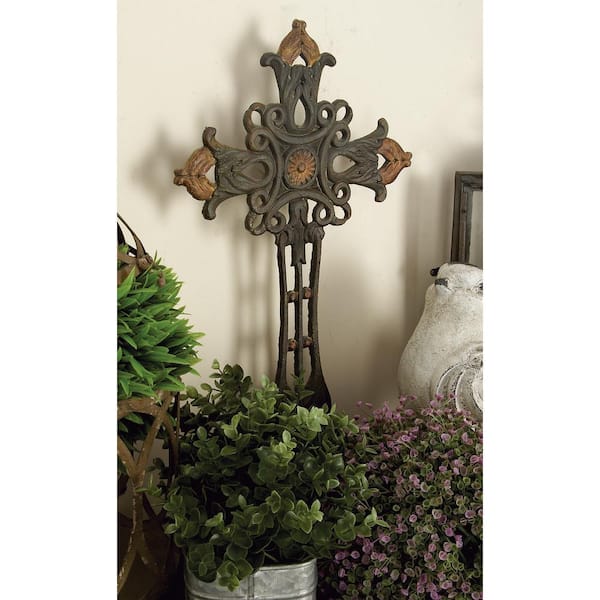 8 in. x 21 in. Copper Metal Cross Biblical Sculpture