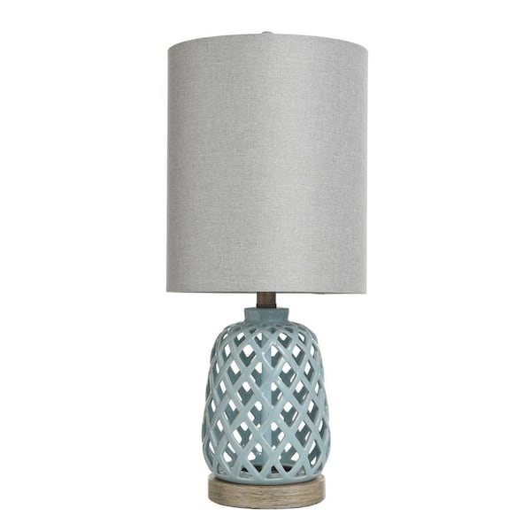 23.3 in. Blue Ceramic Table Lamp with White Hardback Fabric Shade