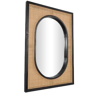 42 in. W x 30 in. H Rectangle Frameless Brown Wall Mirror with Black Accent Frames