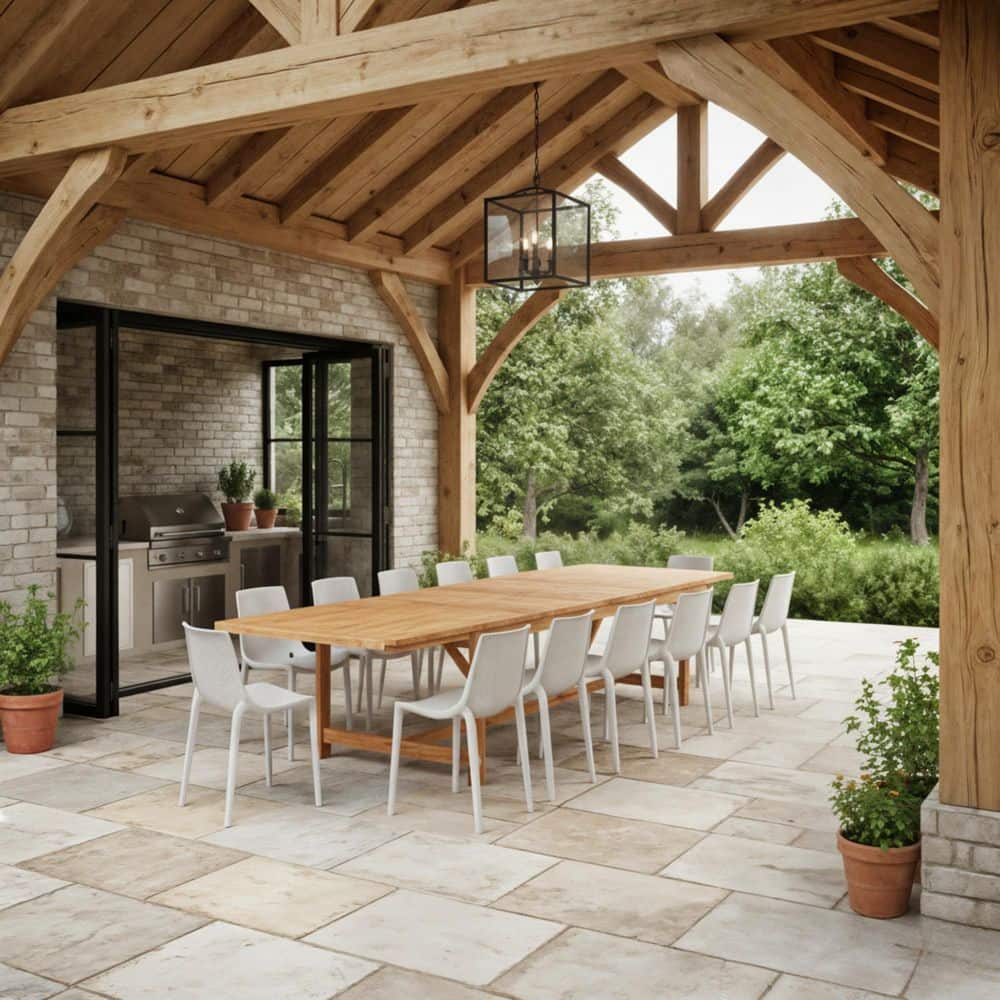 Roni 13-Piece Teak Finish Wood Outdoor Rectangular Extendable Dining Set White price history on PriceWatchPro