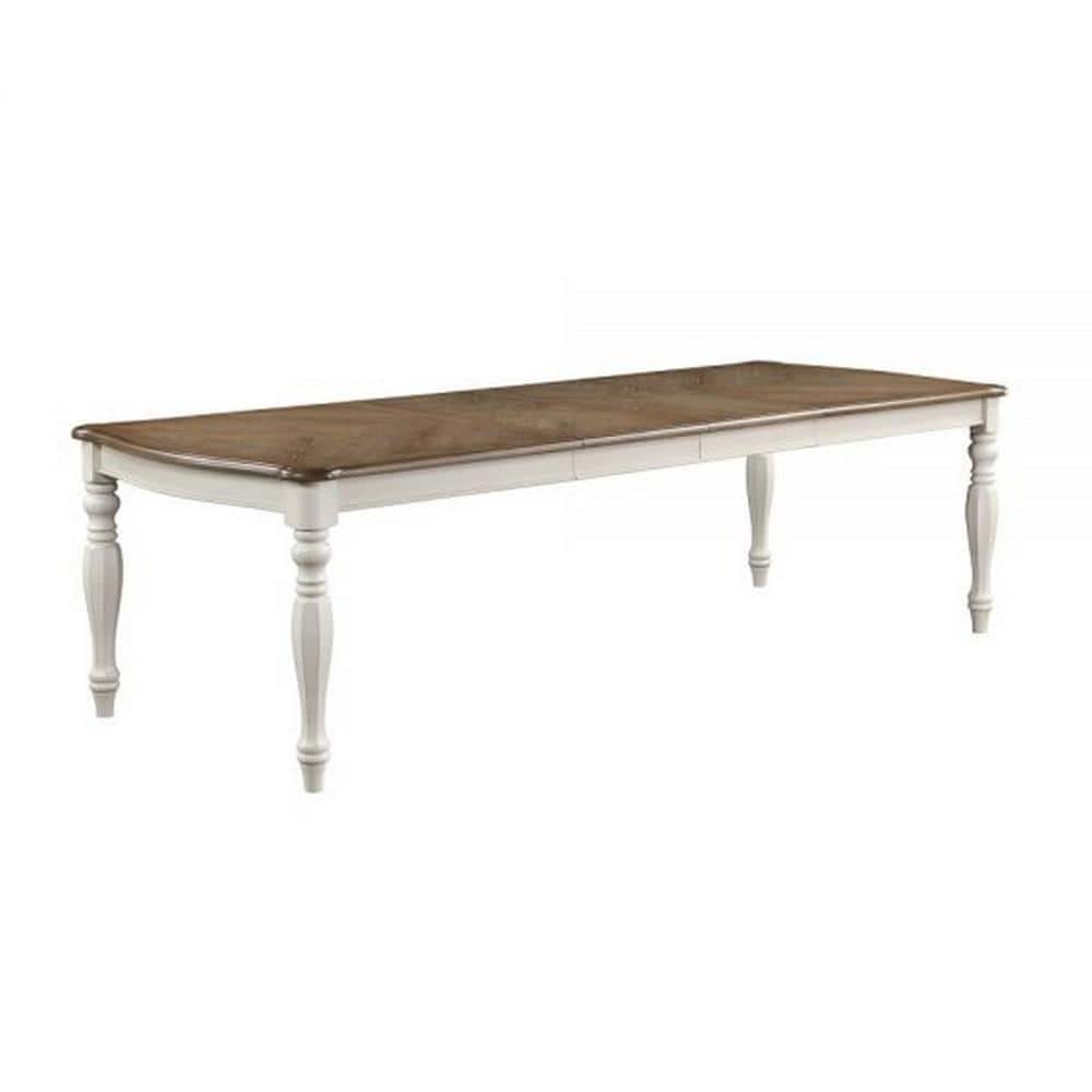 Benjara 42 in. Brown and White Wood Top 4 Legs Dining Table (Seat of 10 ...