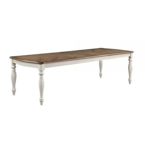 Benjara 42 in. Brown and White Wood Top 4 Legs Dining Table (Seat of 10)