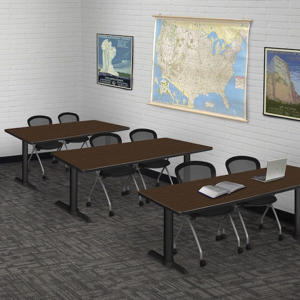 Cain 72 in x 24 in. Neo Walnut T-Base Training Seminar Table Desk & 2 Cadence Nesting Chairs