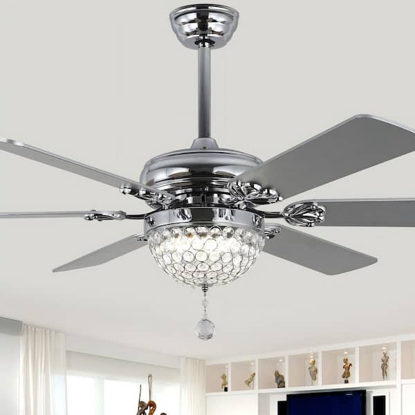 Oaks Aura Nova65 in. Indoor Modern Glam Crystal Chrome Ceiling Fan with LED Lights, 6-Speed Quiet Reversible Ceiling Fan w/ Remote