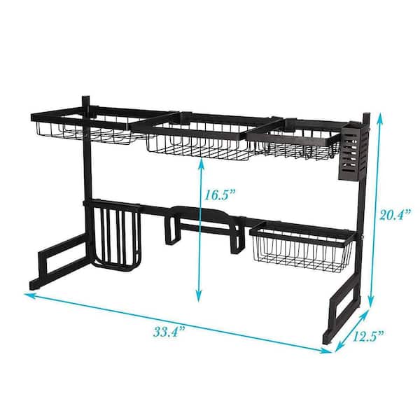 ANGELES HOME 38 in. L Black Stainless Steel Adjustable Standing Dish Rack  Kitchen Organizer M52-8KC298 - The Home Depot