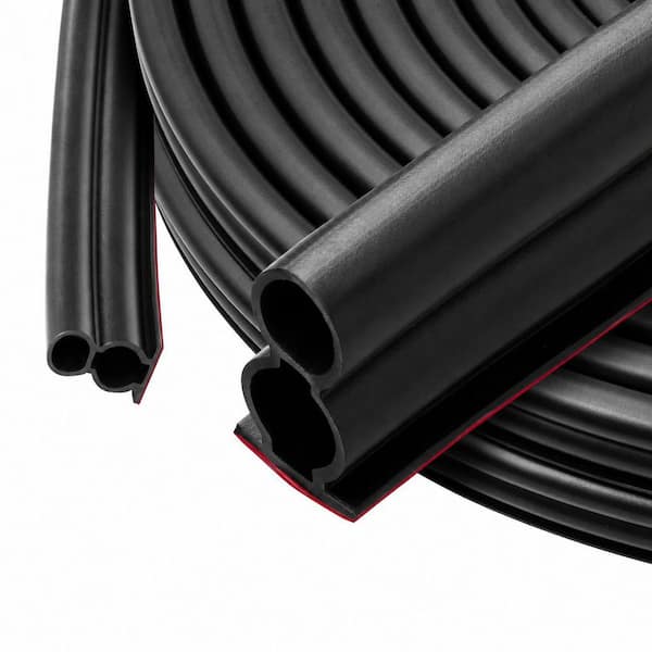 0.59  in. x 480 in. Black Rubber Door Seal Weatherstrip Self-Adhesive D-Shape Insulation Strip Roll