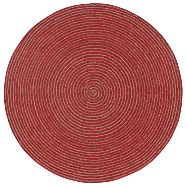 Earth First Jute and Red Cotton Racetrack 3 ft. x 3 ft. Round Area Rug