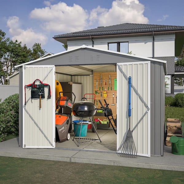 10 ft. W x 10 ft. D Galvanized Steel Metal Shed with Double Door in Gray(100 sq. ft.)