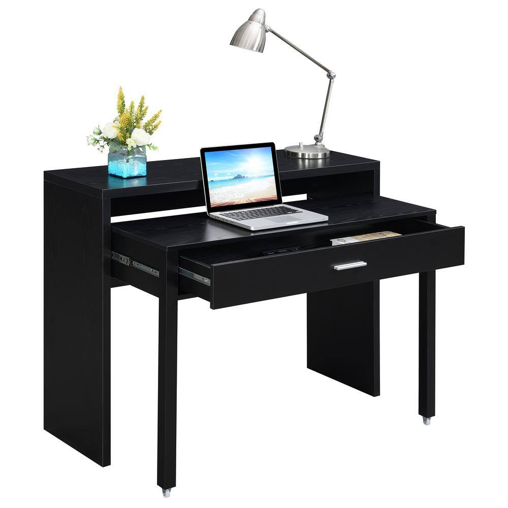 Modern Black Expandable Console/Desk with Sliding Drawer and Riser
