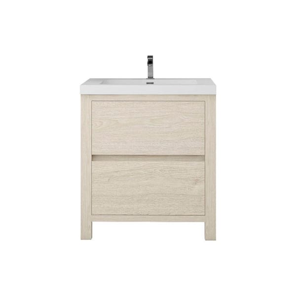 Louis 30 in. W x 20 in. D x 35 in. H Single Sink Freestanding Bath Vanity in Light Wood with White Acrylic Top