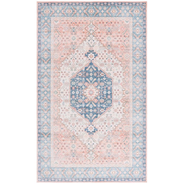 SAFAVIEH Arizona 5 ft. x 8 ft. Rust/Aqua Machine Washable Border Medallion Area Rug