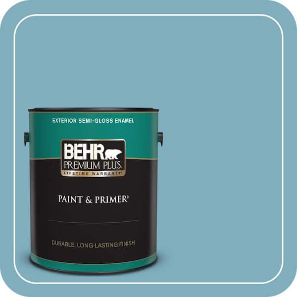 BEHR PREMIUM PLUS 1 gal. #PMD-83 Porcelain Blue Semi-Gloss Enamel Exterior Paint & Primer