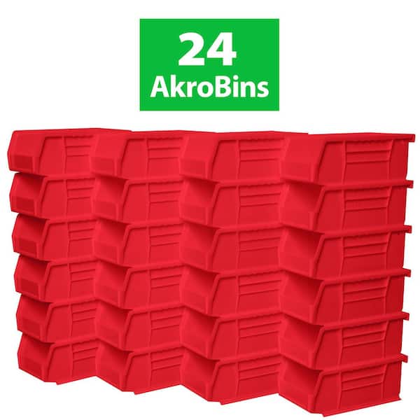 Akro-Mils 30220 Series, 4 1/8 in. W x 7 3/8 in. D x 3 in. H, Red Plastic Stackable Storage Bins Hanging Organizer, 24-Pack