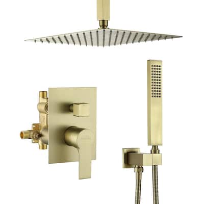 8"Brushed Gold Rain Shower Combo Set Wall Mount Tub Spout Luxury Shower Faucet 