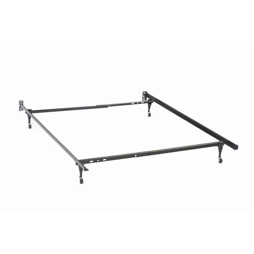 Black Metal Twin/Full Bed Frame with Rollers