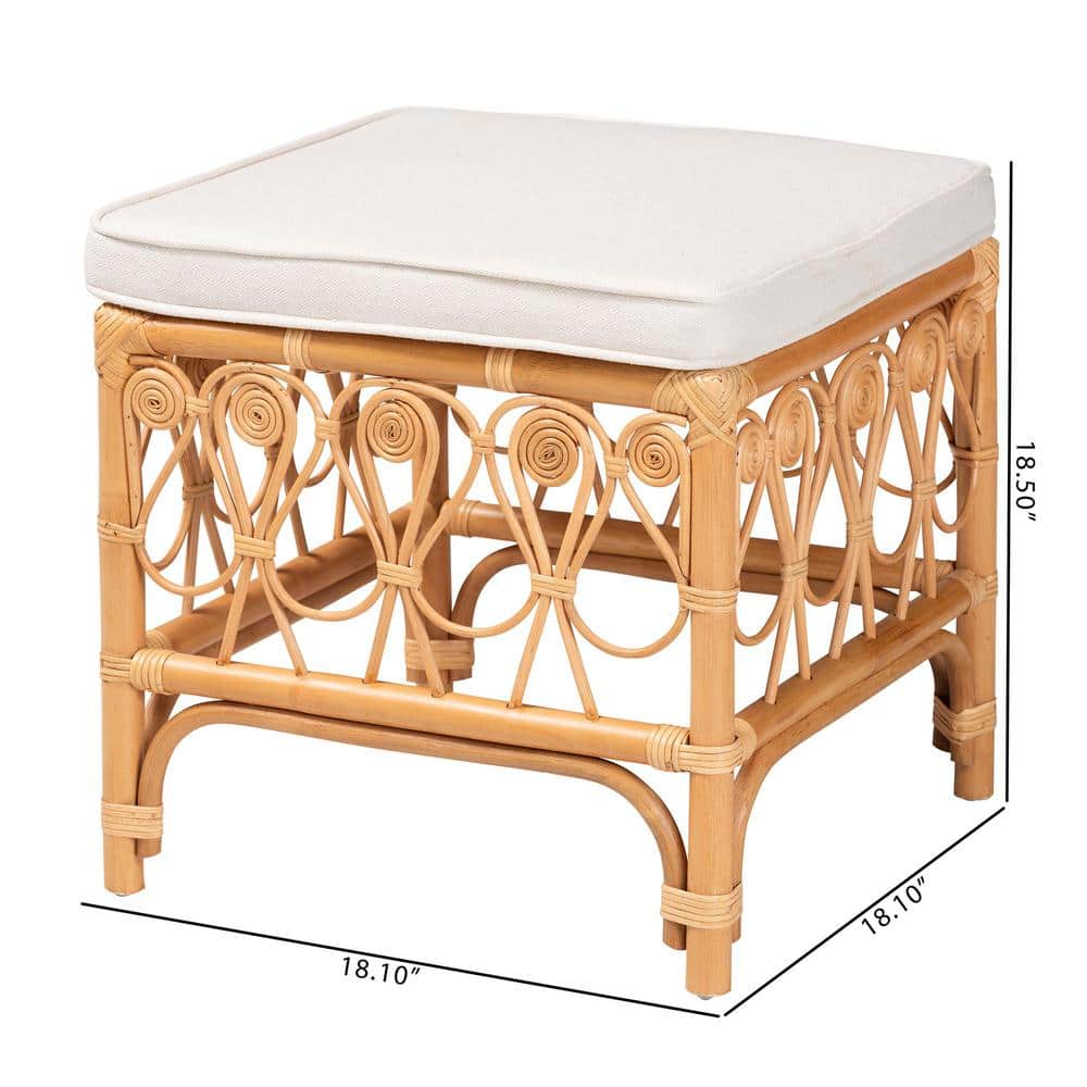 Ibiza Natural Rattan Bohemian Footstool with Foam Cushion