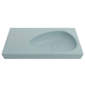 Etna Wall-Mounted Matte Ice Blue Fireclay Rectangular Bathroom Sink 35.5 in. with Matching Drain Cover