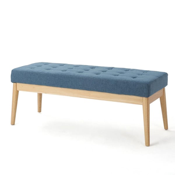 CHRISTOPHER KNIGHT HOME Button Tufted Blue 43.5 in. Polyester Upholstered Bedroom Bench with Birch Legs NH757008BLU The Home Depot