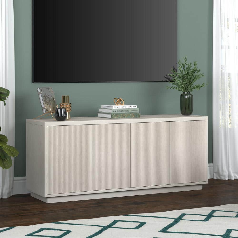 Alder White 57" Modern TV Stand with Cabinet