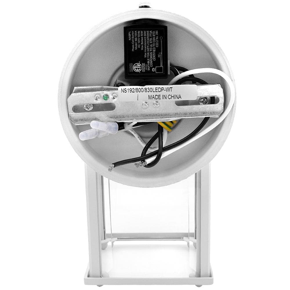 White Aluminum LED Lantern with Clear Glass and Dusk-to-Dawn Sensor