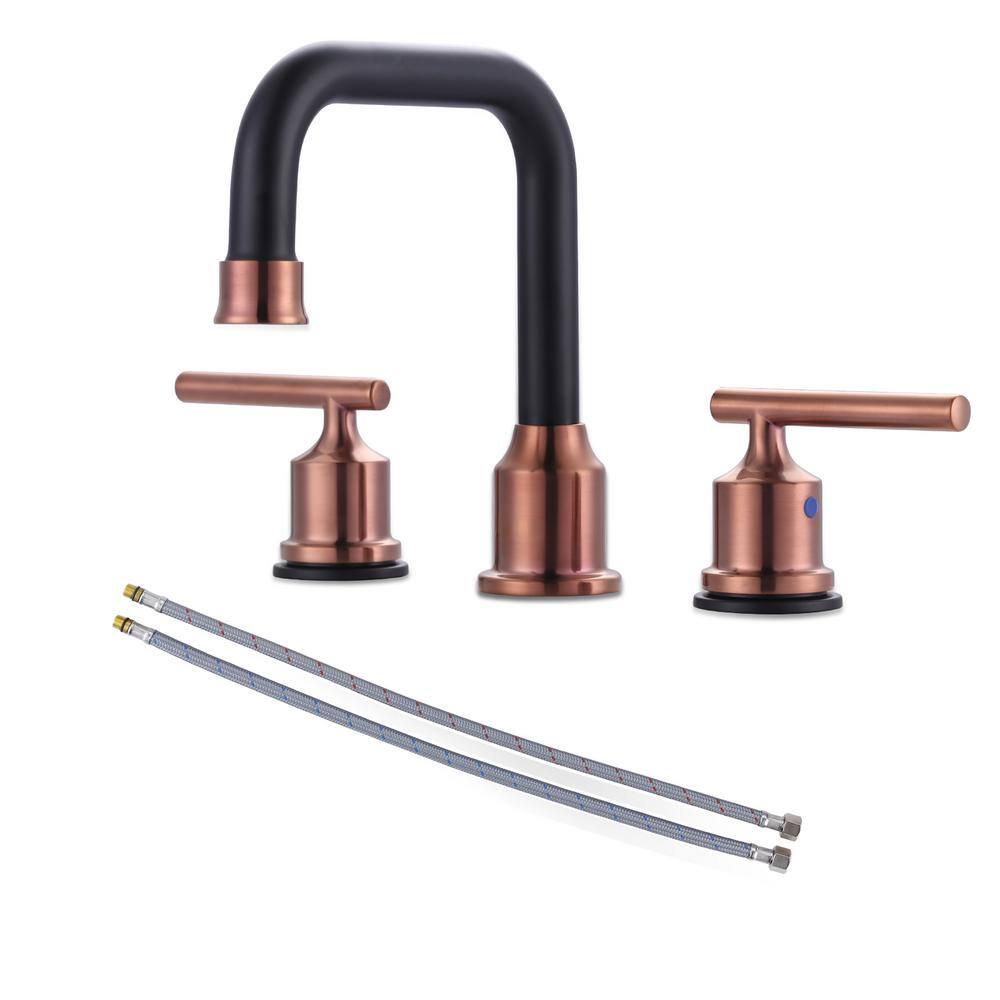 8 in. Widespread Double Handle High Arc Bathroom Faucet in Rose Gold and Black price history on PriceWatchPro